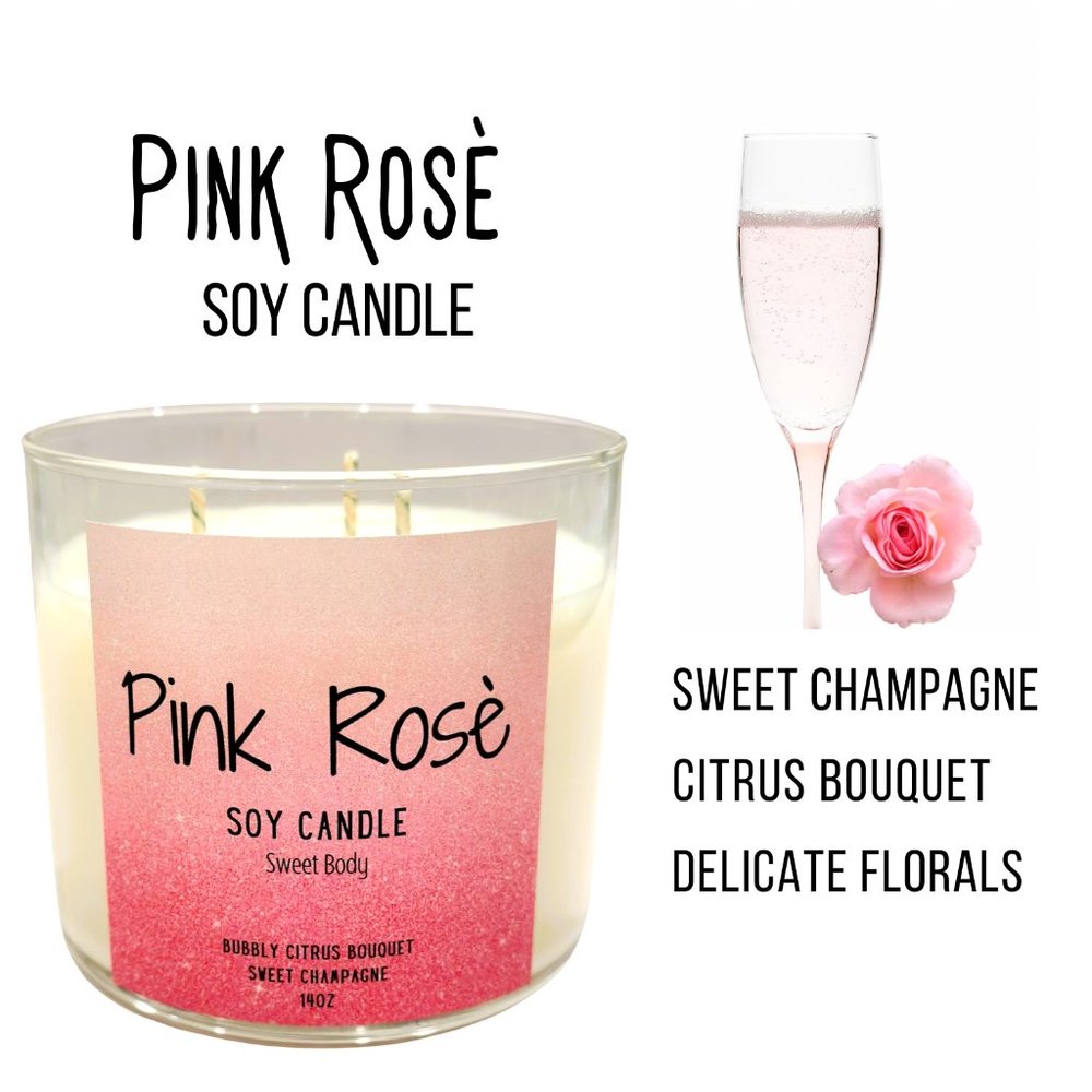 Pink Rosè  3 wick Hand poured Soy candle